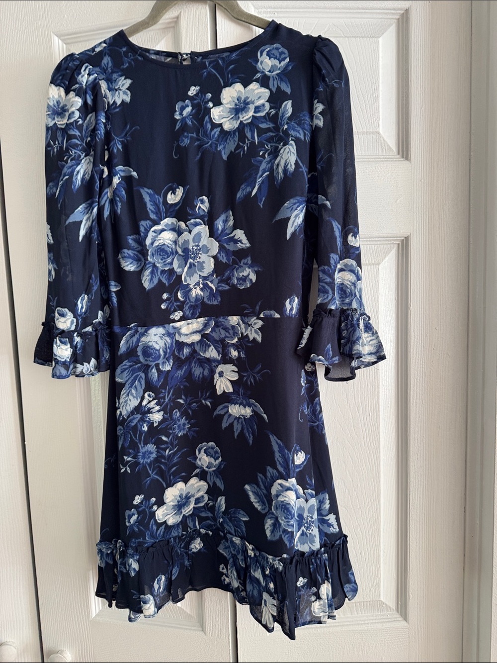 Reformation Navy Blue Floral Ruffle Mini Dress